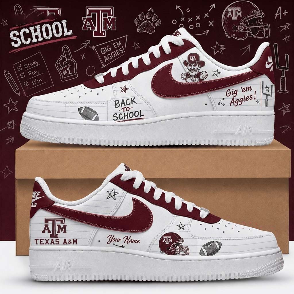 Personalized Texas A&M Aggies Merch 2026 Back To School Sneakers Gig Em Aggies Shoes Fan Gear