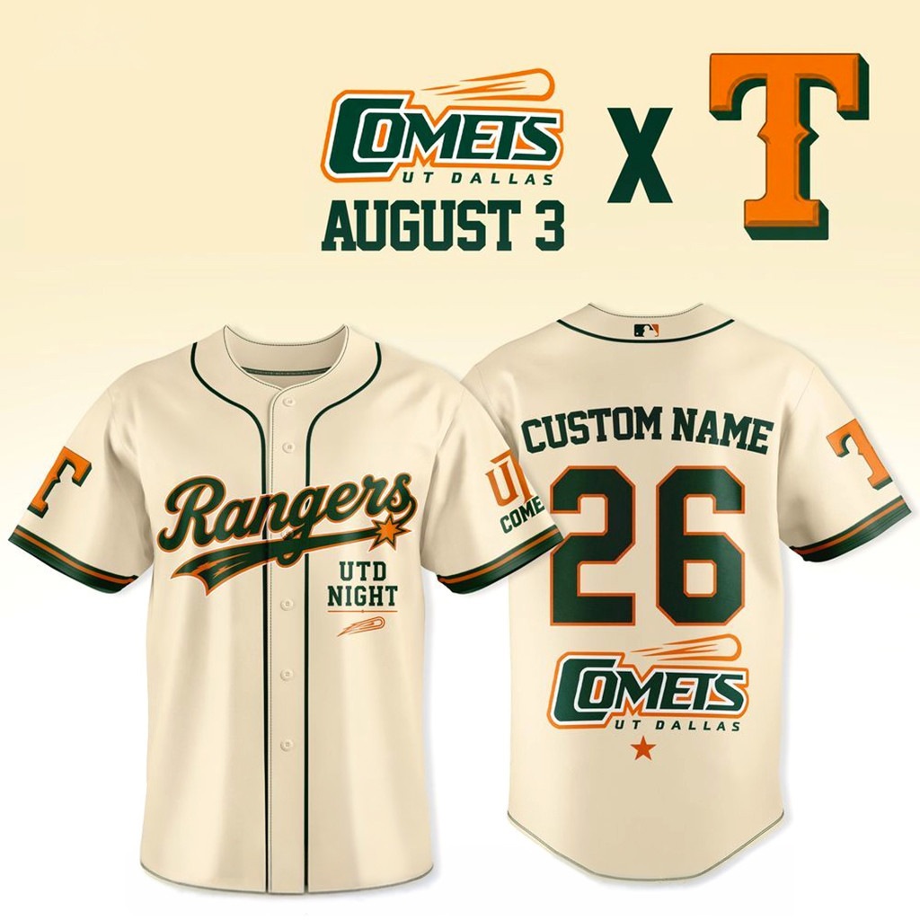 Personalized Texas Rangers X University Of Texas At Dallas Jersey Rangers Merch Him Gifts