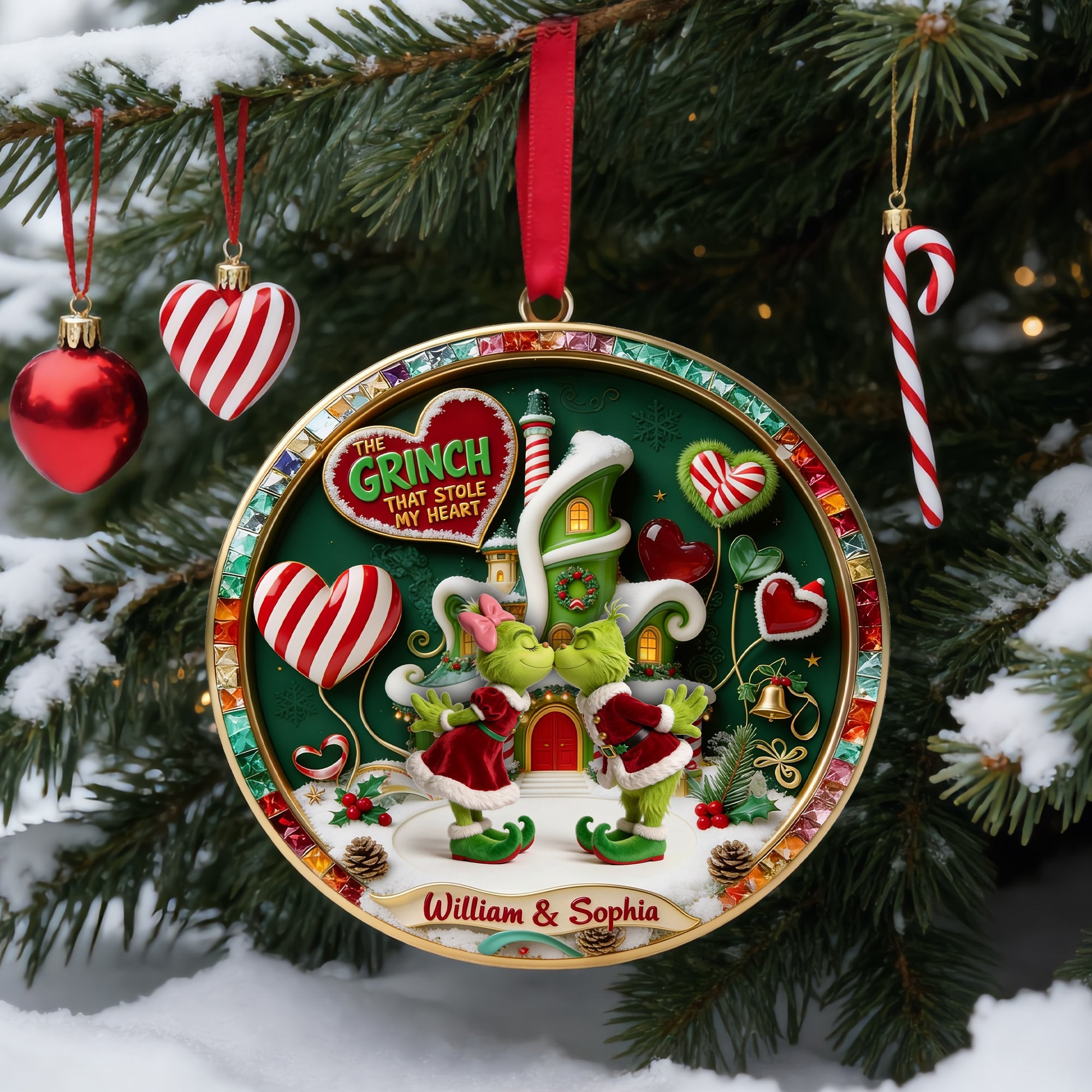 Personalized The Grinch That Stole My Heart Christmas Ornament Couples Xmas Ornaments