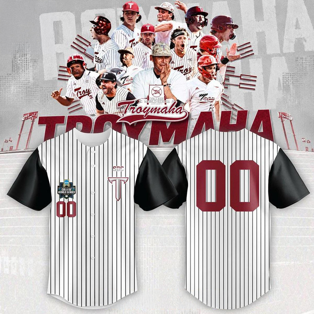 Personalized Troy Trojans 2026 Troymaha College World Series Baseball Jersey Fan Merch