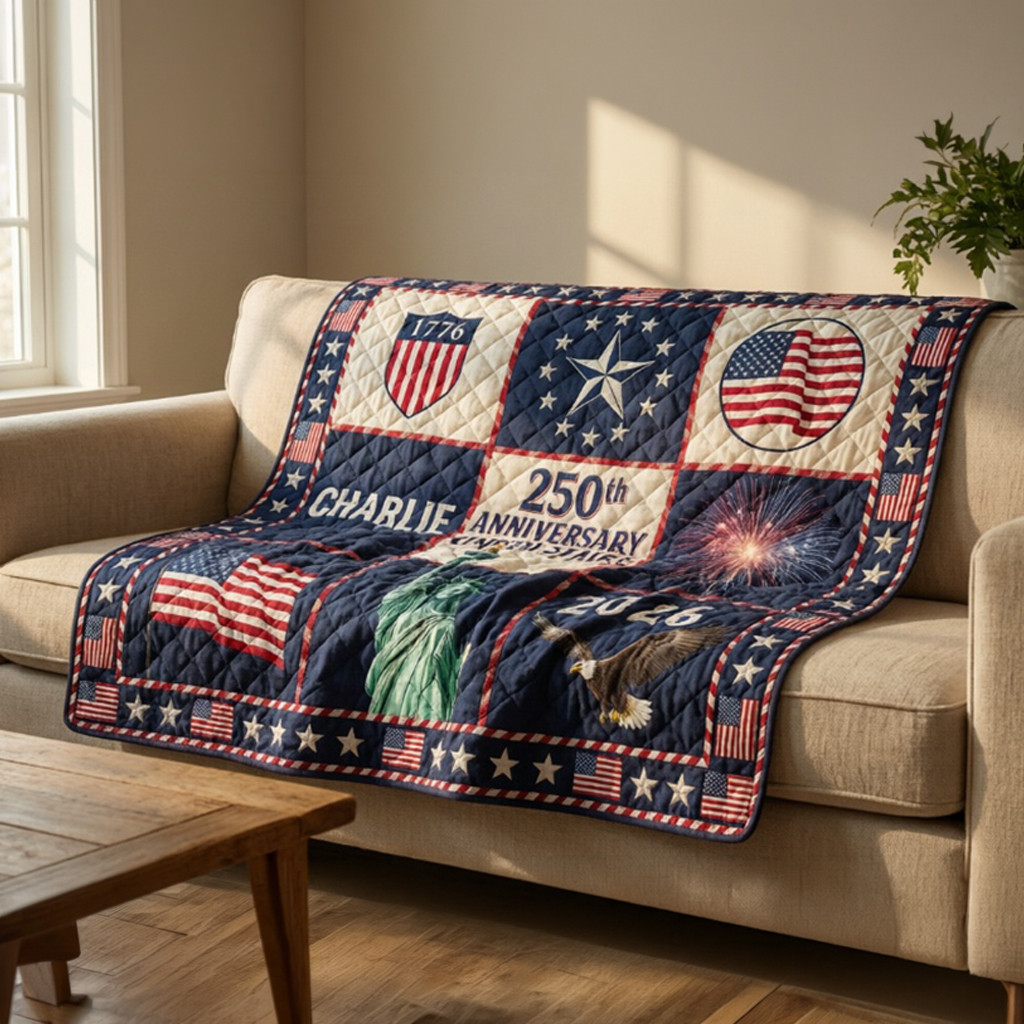 Personalized United States 250th Anniversary Quilted Blanket 1776 2026 Patriotic Gifts