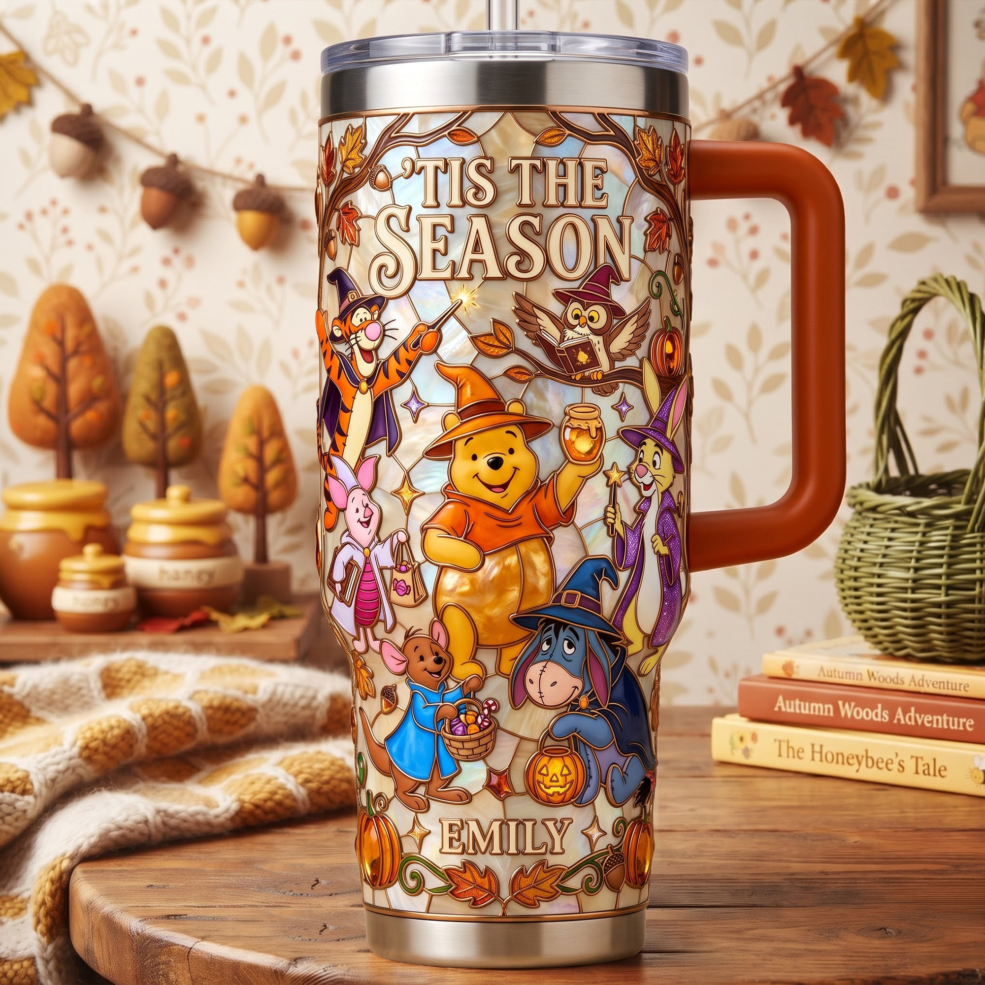 Personalized Winnie The Pooh Tis The Season Colorful 40oz Tumbler Autumn Gift For BFF