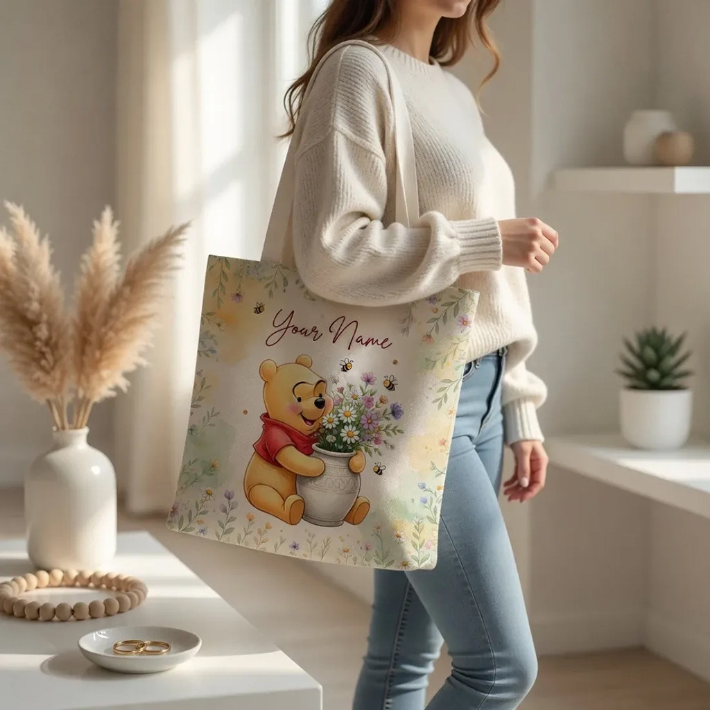 Personalized Winnie the Pooh Tote Bag Birthday Gift For Her Cartoon Lovers