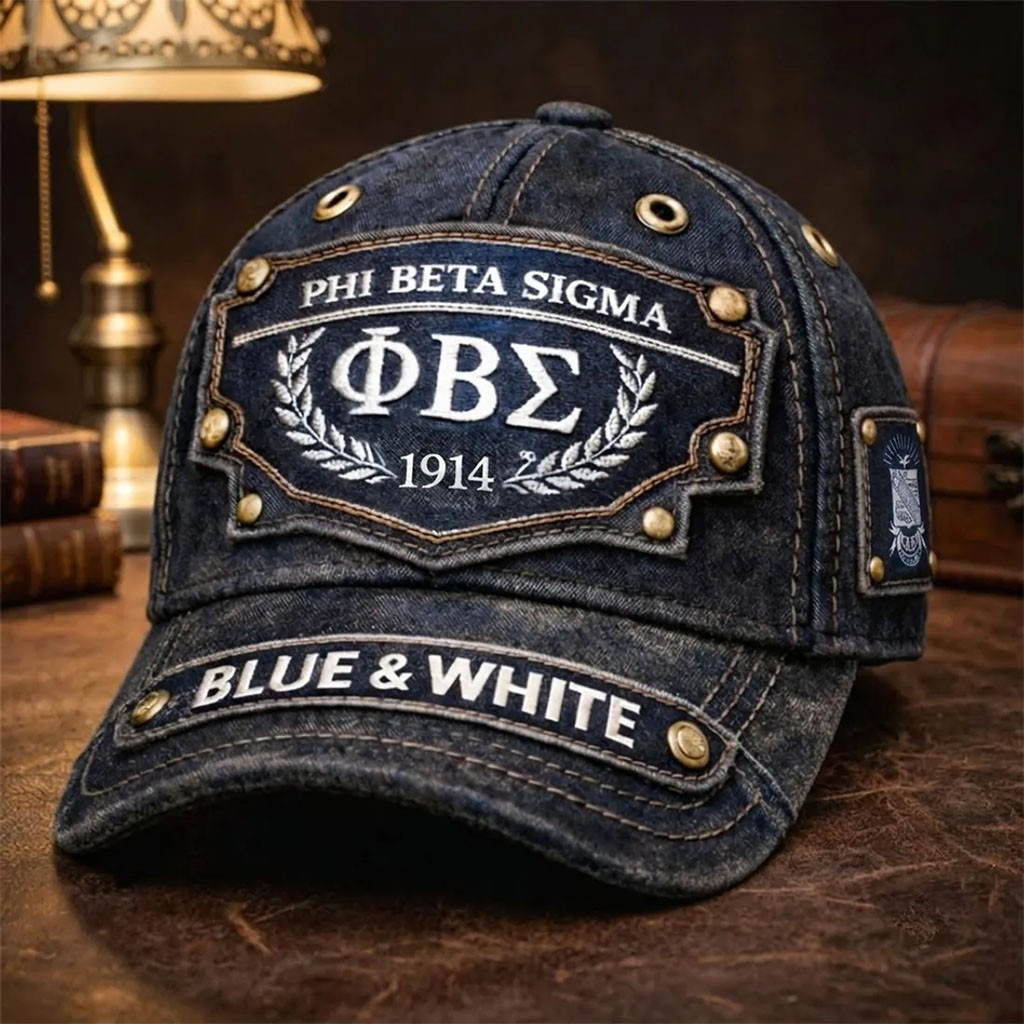 Phi Beta Sigma 1914 Denim Hat Blue And White Baseball Cap PBS Fraternity Merch Fan Gifts