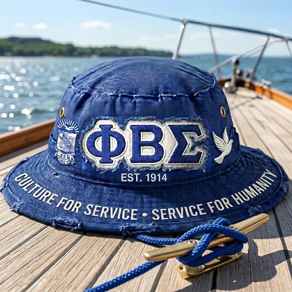 Phi Beta Sigma Distressed Blue EST 1914 Fraternity Bucket Hat Dad Fathers Day Gifts