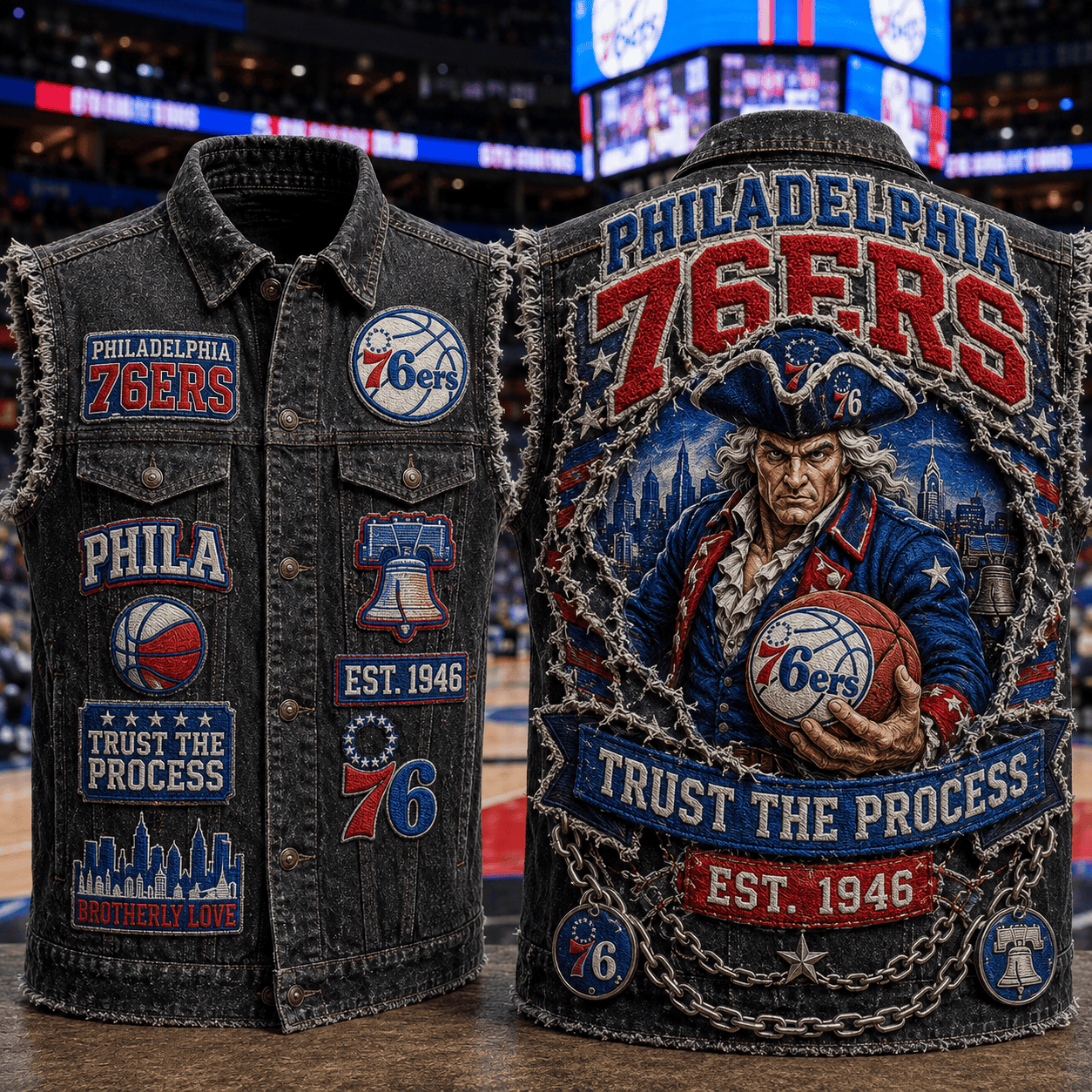 Philadelphia 76ers Trust The Process Denim Vest 76ers Merch Cool Gift For Basketball Fans