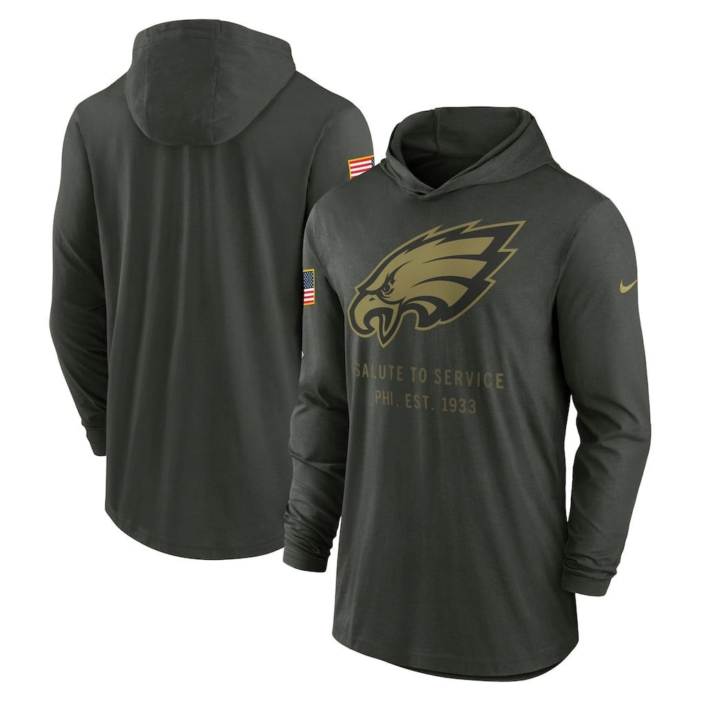 Philadelphia Eagles 2025 Salute to Service Sideline Dri-FIT Lightweight Hooded Pullover - Forest Green