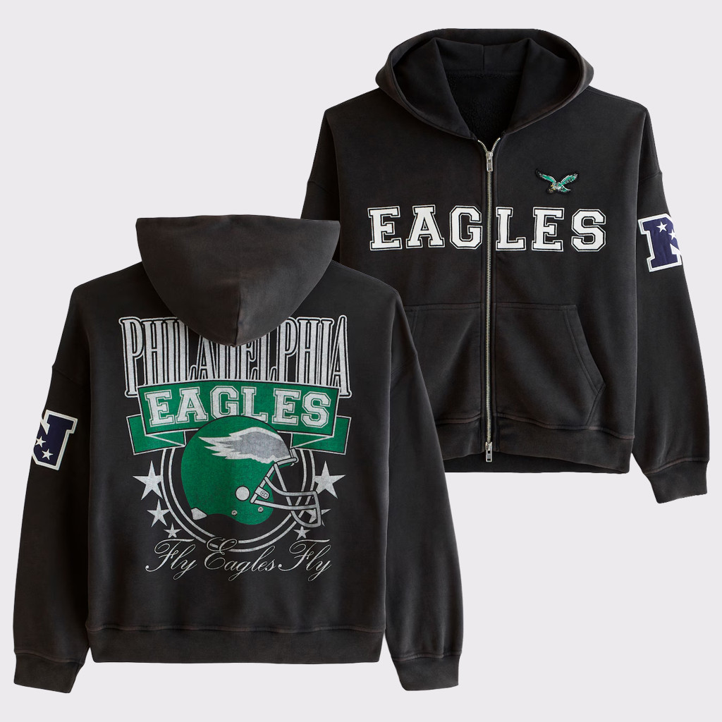 Philadelphia Eagles Est 1933 Black Zip Hoodie Fly Eagles Fly Merch Presents For Football Fans