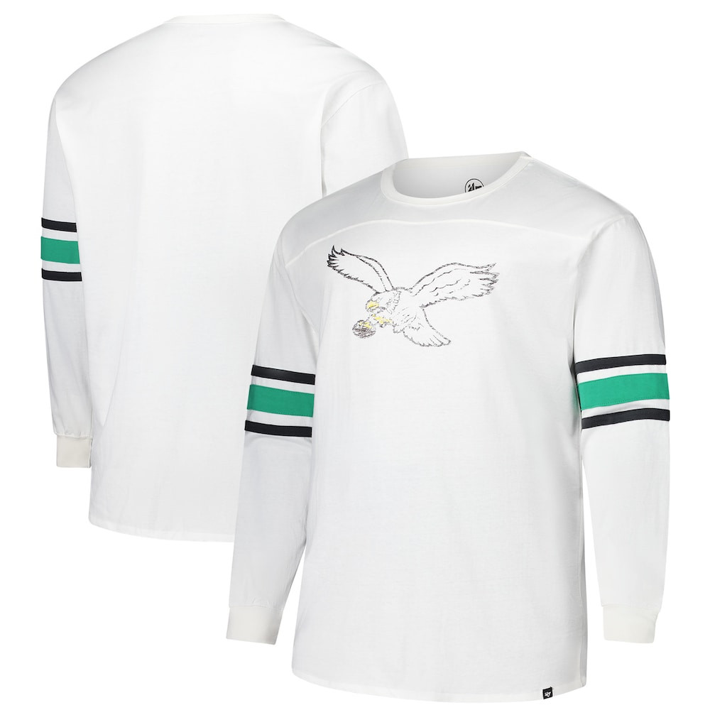 Philadelphia Eagles Merch - Men's '47 Premier Brex Long Sleeve T-Shirt, Big & Tall, White - American Football Presents