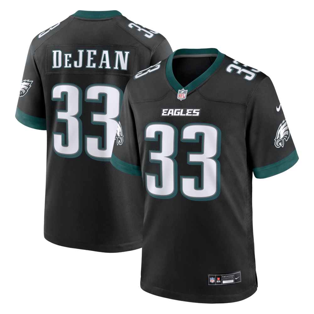 Philadelphia Eagles Merch - Men's Cooper DeJean Alternate Game Jersey, Black - American Football Gift Ideas