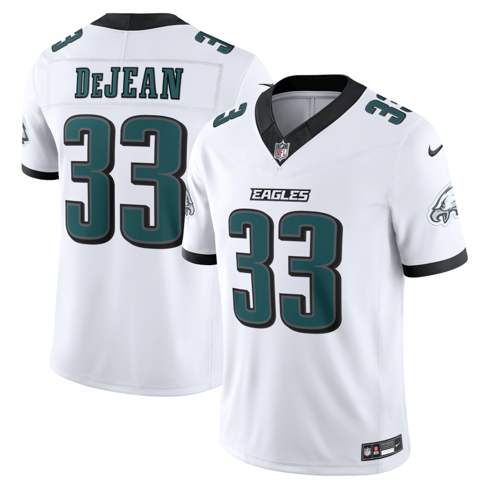 Philadelphia Eagles Merch - Men's Cooper DeJean Vapor F.U.S.E. Stitched Limited Jersey, White  - Best Football Gift Ideas