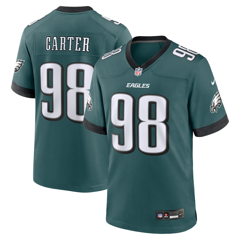 Philadelphia Eagles Merch - Men's Jalen Carter Midnight Team Game Jersey, Green - Presents For Football Fans