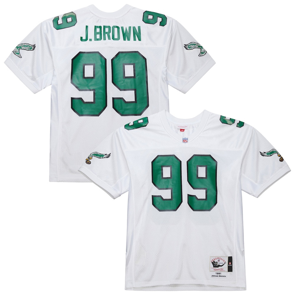 Philadelphia Eagles Merch - Men's Jerome 1991 Authentic Throwback Retired Player Jersey, White Brown - Mitchell & Ness - Football Gifts For Him