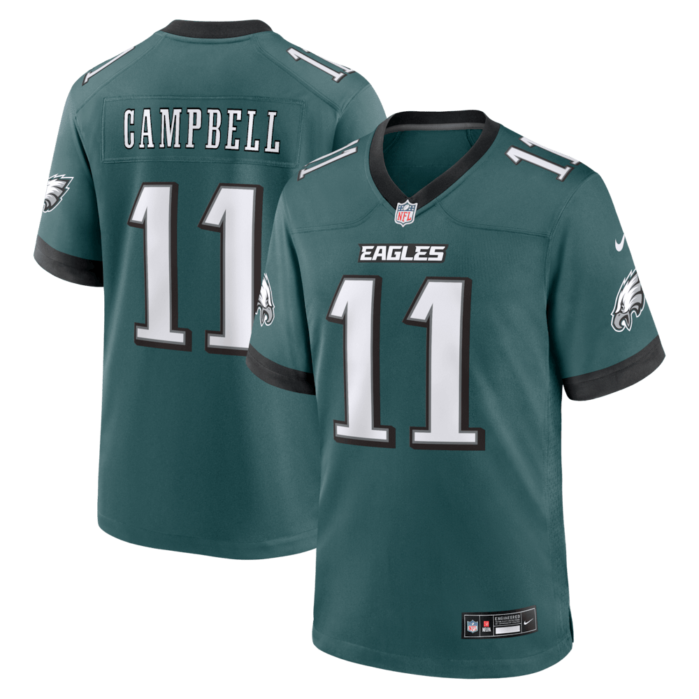 Philadelphia Eagles Merch - Men's Jihaad Campbell Midnight Team Game Jersey, Green - Birthday Present For Football Fan