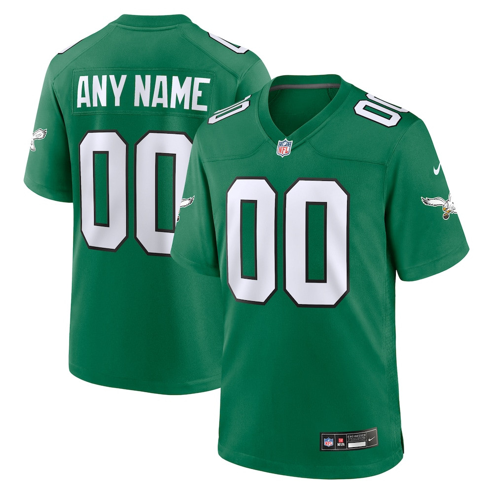 Philadelphia Eagles Merch - Men's Kelly Alternate Custom Game Jersey, Green - Best Football Gifts For Christmas