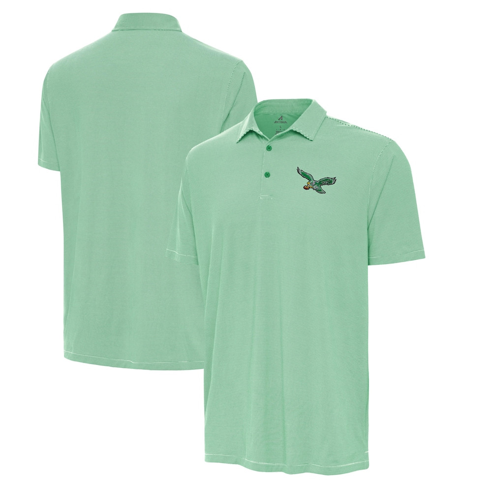 Philadelphia Eagles Merch - Men's Kelly Twine Performance Polo, White Green - Antigua - Great Football Gifts