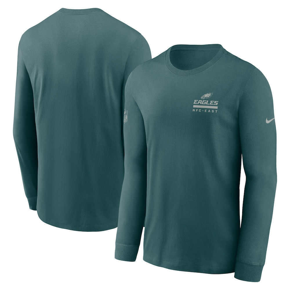 Philadelphia Eagles Merch - Men's Midnight Sideline Dri-FIT Long Sleeve T-Shirt, Green - Best Football Gifts