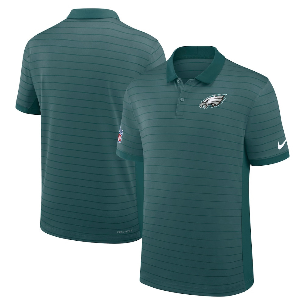 Philadelphia Eagles Merch - Men's Midnight Sideline Victory Stripe Dri-FIT Polo, Green - Football Christmas Gifts