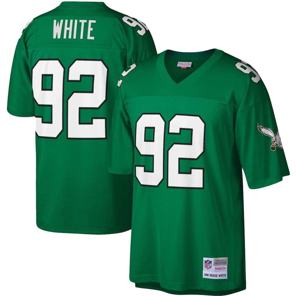 Philadelphia Eagles Merch - Men's Reggie Kelly Legacy Replica Jersey, White Green - Mitchell & Ness - Best Football Gift Ideas