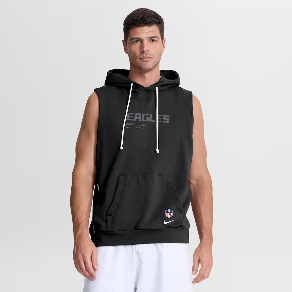Philadelphia Eagles Merch - Men's Sideline Standard Issue Dri-FIT Sleeveless Hoodie, Black - Gift For Football Fans