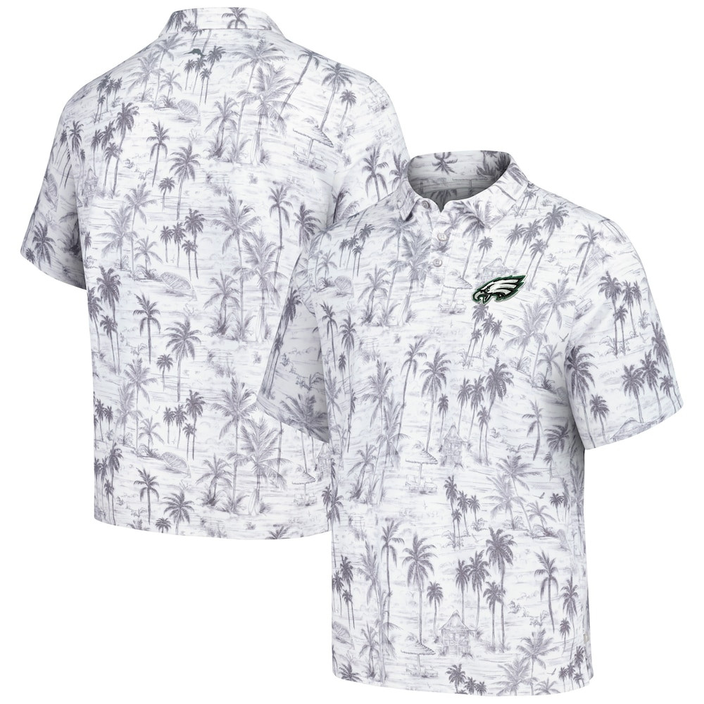 Philadelphia Eagles Merch - Men's Tommy Bahama Gray Cabana Shores IslandZone Polo - Football Christmas Gift Ideas