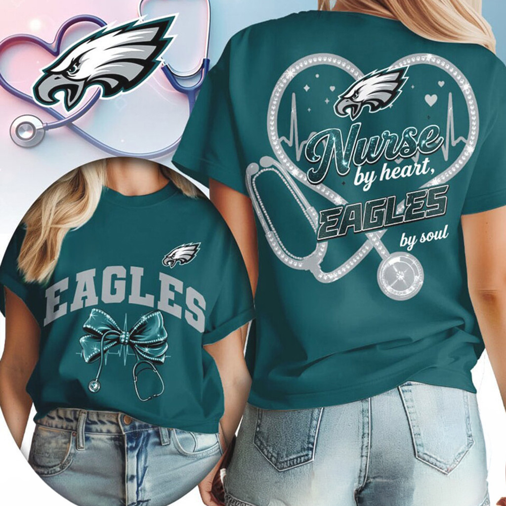 Philadelphia Eagles Nurse T-Shirt Nurse By Heart Eagles By Soul Stethoscope Shirt Fan Apparel