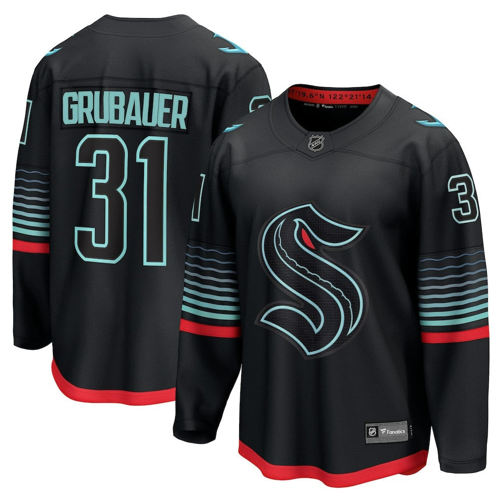 Philipp Grubauer Seattle Kraken 2025 Alternate Premium Jersey - Black 1 Philipp Grubauer Seattle Kraken 2025 Alternate Premium Jersey - Black
