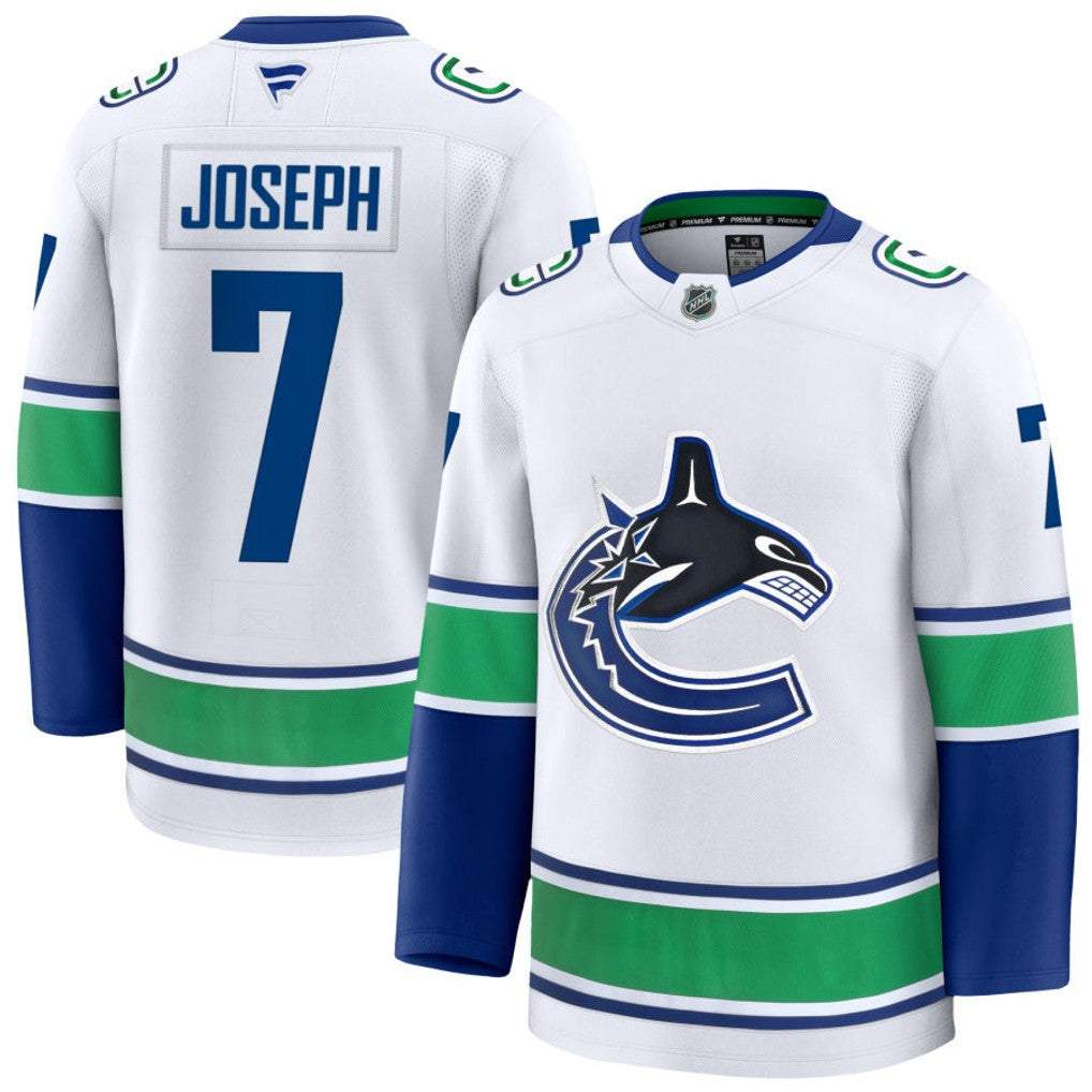 Pierre-Olivier Joseph Vancouver Canucks 2025 Away Premium Jersey - White 1 Pierre-Olivier Joseph Vancouver Canucks 2025 Away Premium Jersey - White