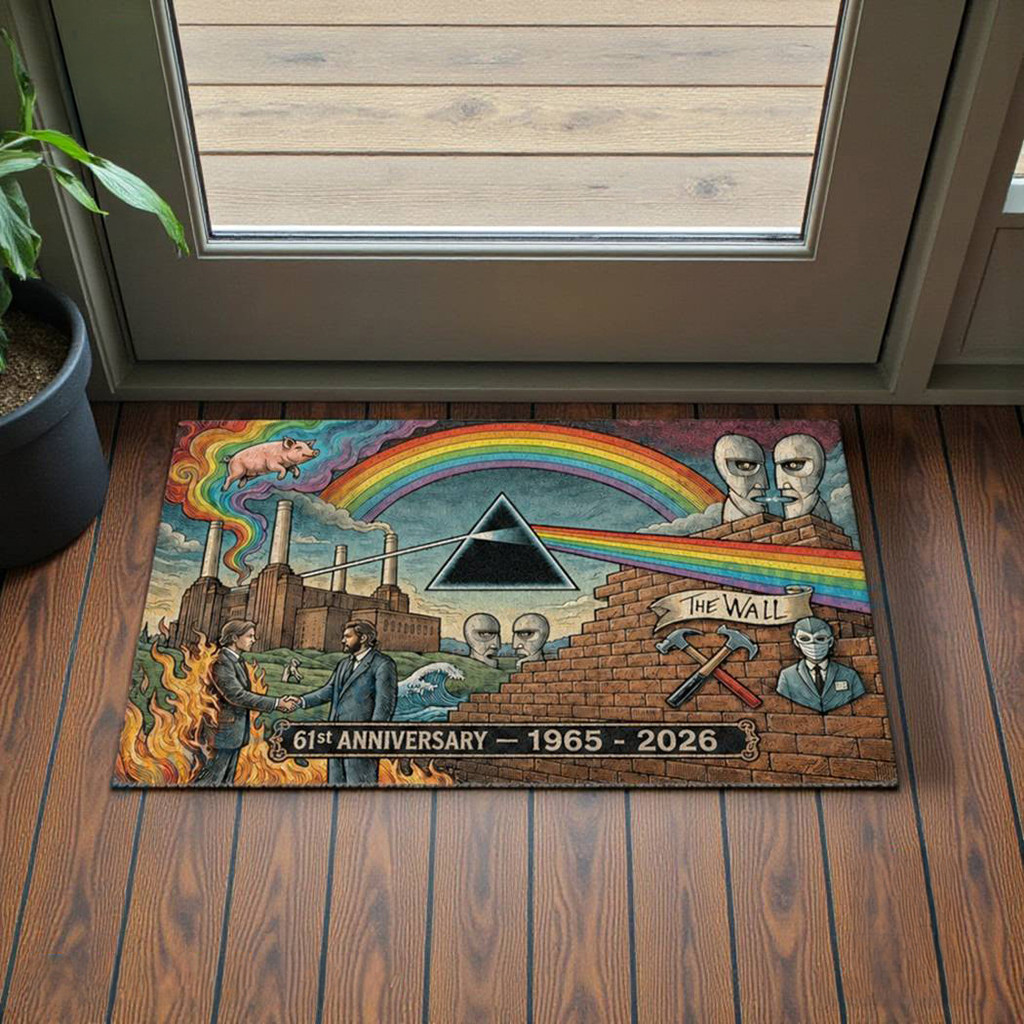 Pink Floyd 61st Anniversary Psychedelic Doormat Pink Floyd Merch Welcome Mat Front Door Decor