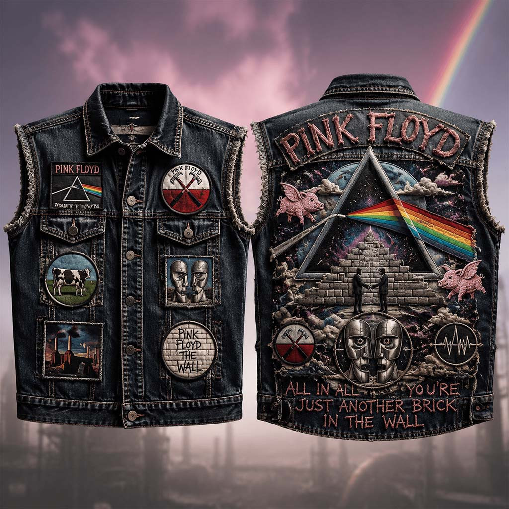 Pink Floyd All In All You're Denim Vest Pink Floyd Merch Best Gifts For Rock Fans