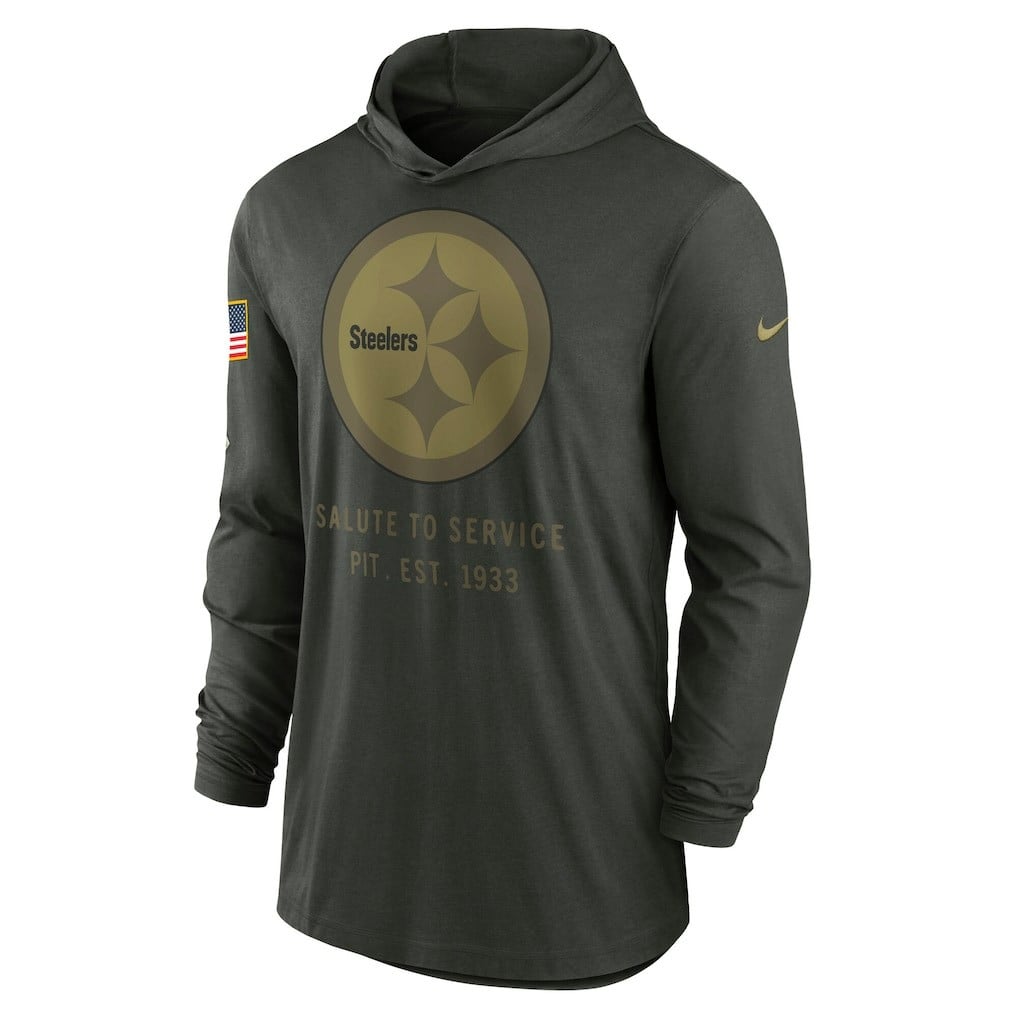 Pittsburgh Steelers 2025 Salute to Service Sideline Dri-FIT Lightweight Hooded Pullover - Forest Green - Image 2