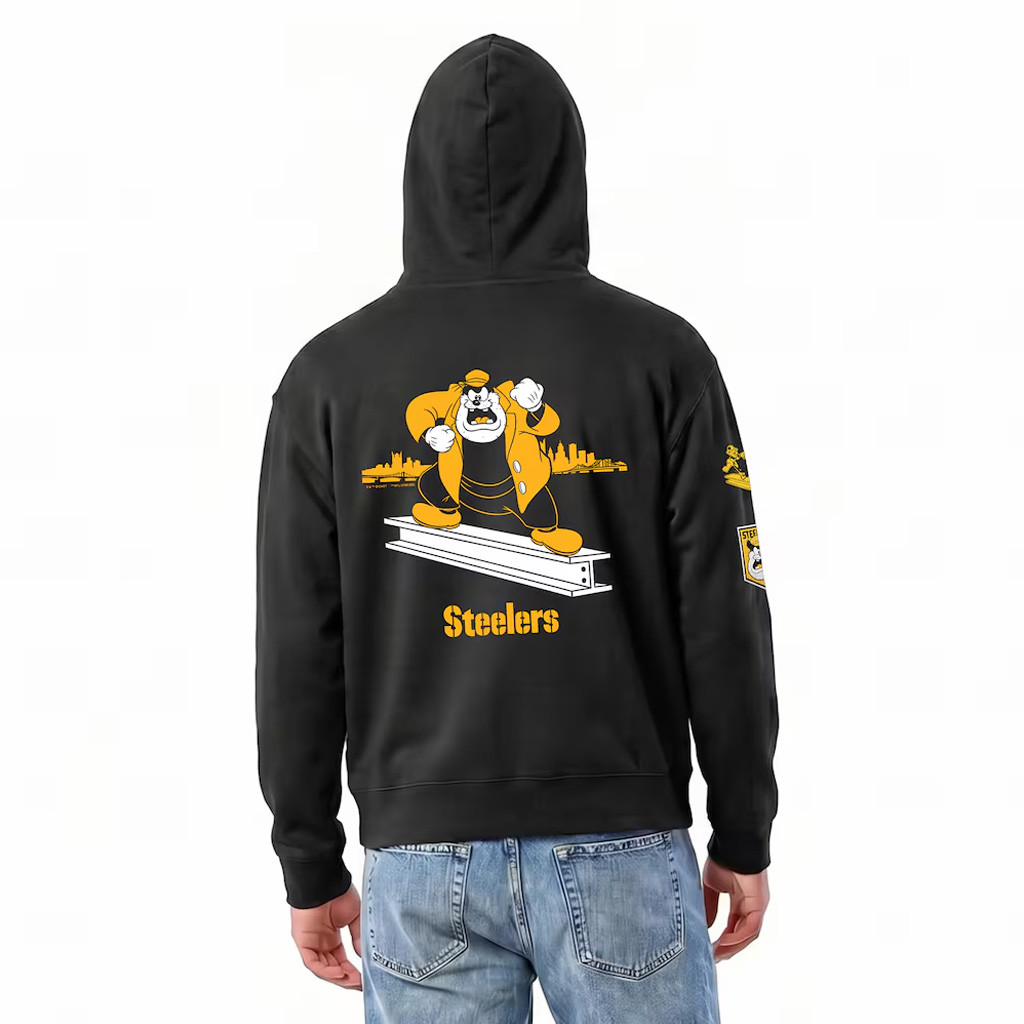 Pittsburgh Steelers Disney X NFL Champion Pete All-Star Zip Hoodie Black Steelers Merch Collab Clothing - Image 2