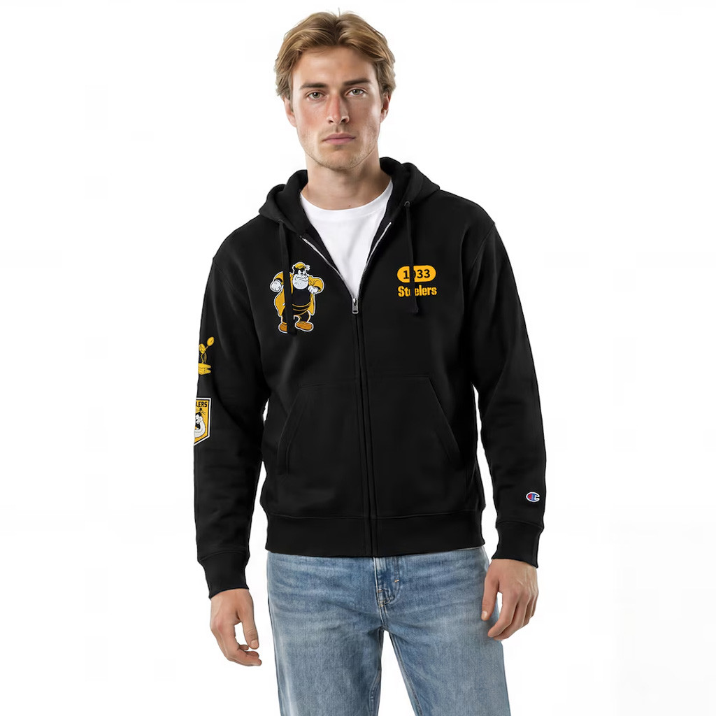 Pittsburgh Steelers Disney X NFL Champion Pete All-Star Zip Hoodie Black Steelers Merch Collab Clothing