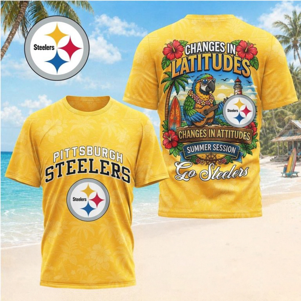 Pittsburgh Steelers Margaritaville Parrot Tropical Summer Session T-Shirt Steelers Merch