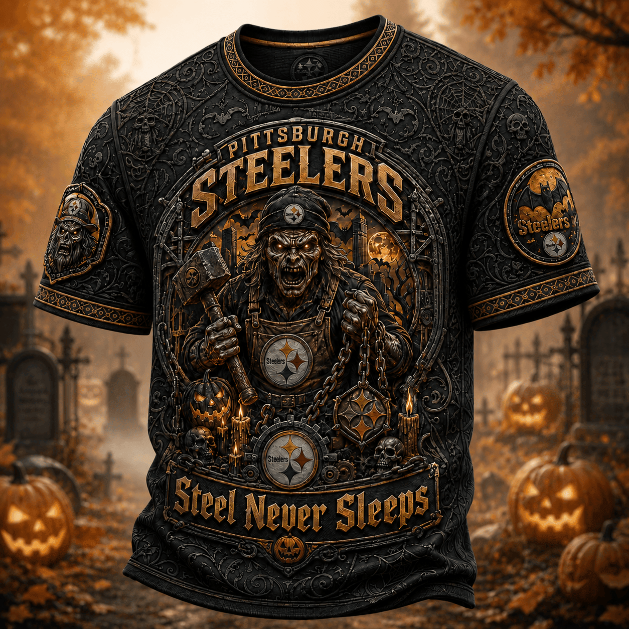 Pittsburgh Steelers Merch Halloween T-Shirt Steel Never Sleeps Shirt Halloween Themed Presents