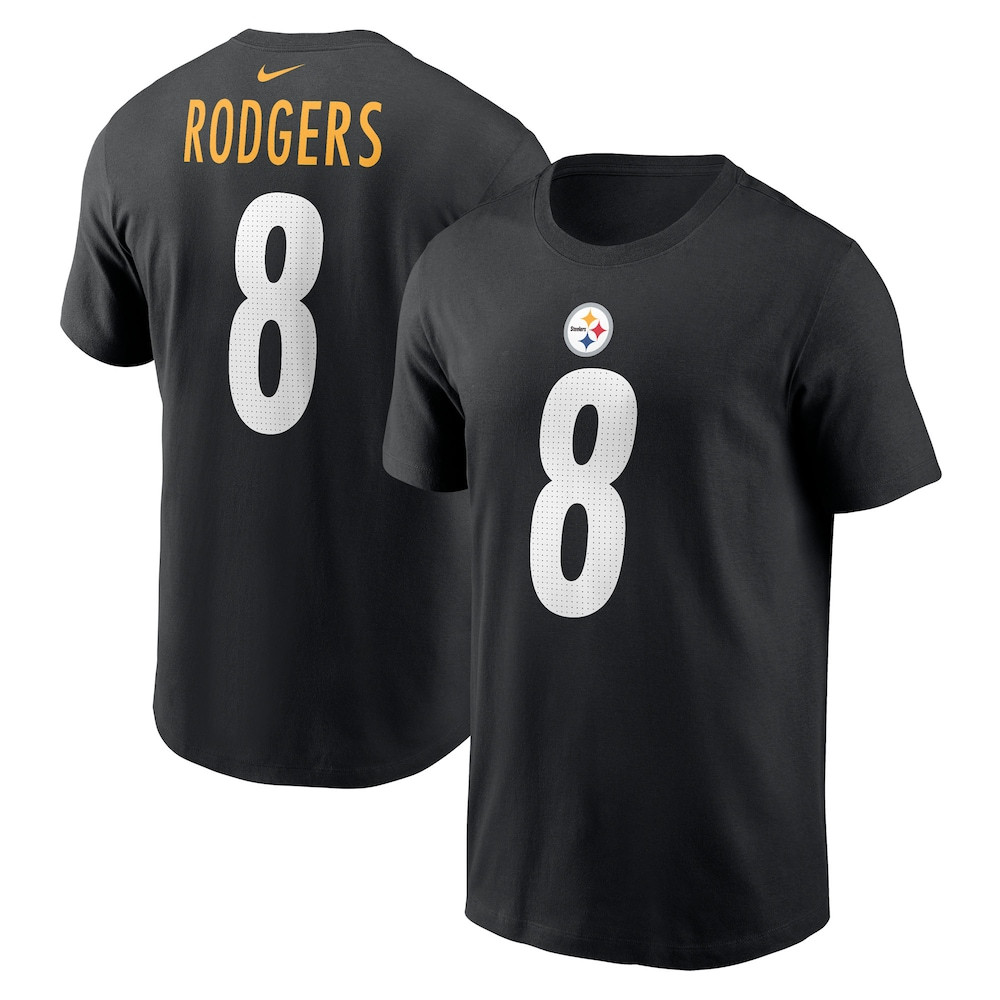 Pittsburgh Steelers Merch - Men's Aaron Rodgers Name & Number T-Shirt, Black - Football Related Gift Ideas