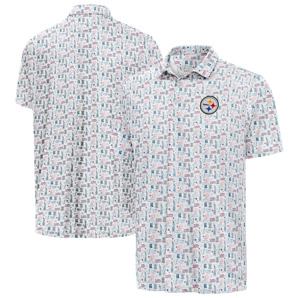 Pittsburgh Steelers Merch - Men's America 250 Freedom Desert Dry Polo, White - Antigua - Gifts For American Football Fans