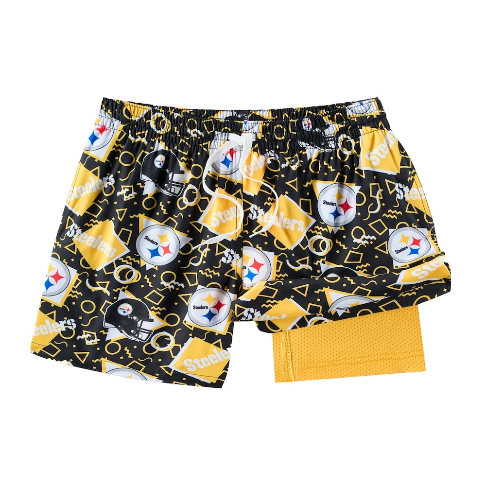 Pittsburgh Steelers Merch - Men's Chubbies Game Day Fit Classic Lined Swim Trunks, Black - Football Fan Birthday Gift