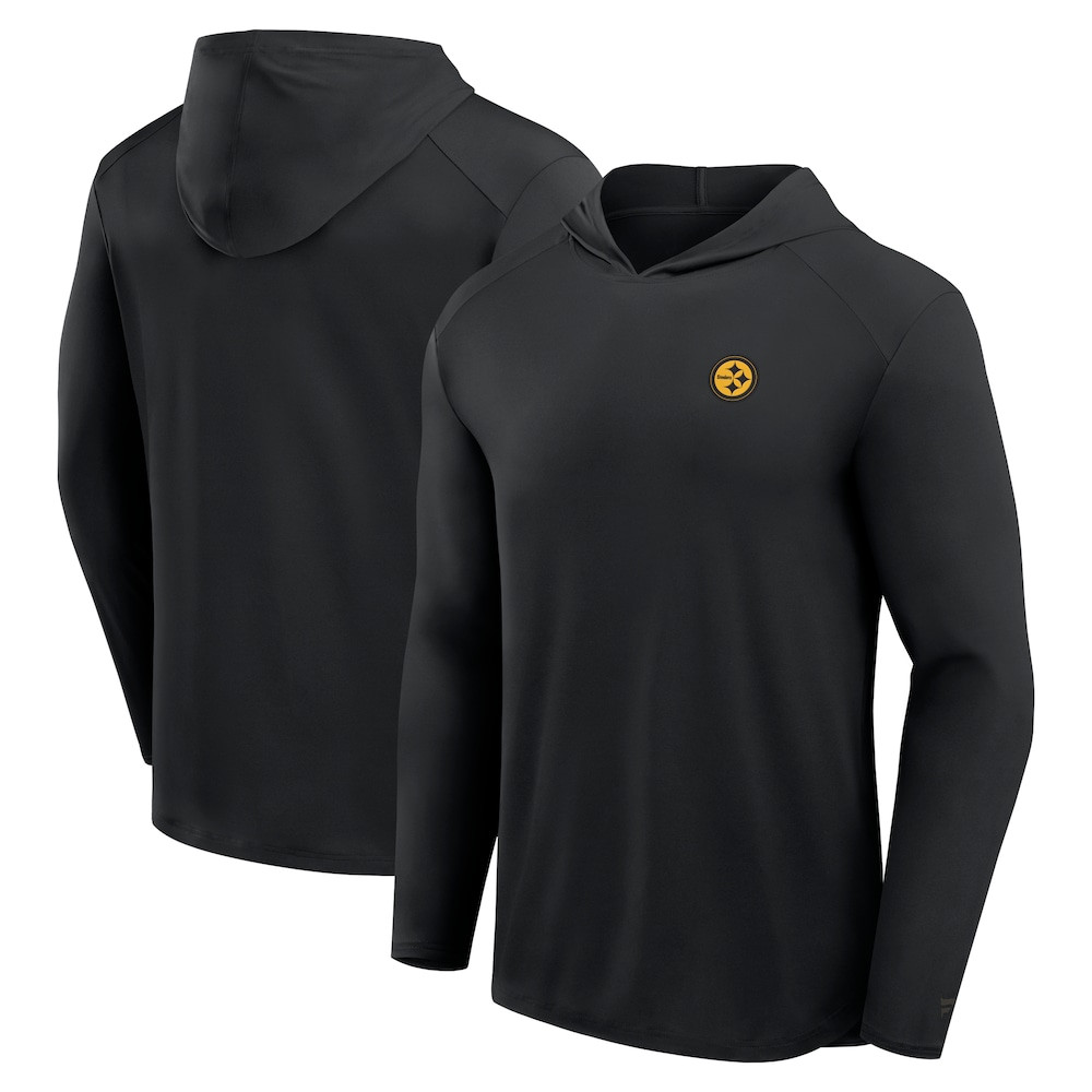 Pittsburgh Steelers Merch - Men's Fanatics Front Office Power Mono Long Sleeve Hoodie T-Shirt, Black - Cool Gifts For Football Fans