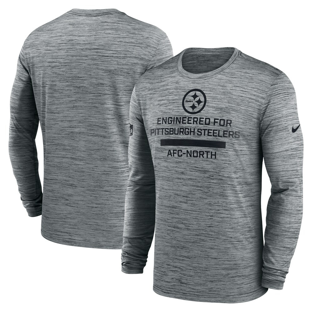 Pittsburgh Steelers Merch - Men's Gray Sideline Velocity Dri-FIT Long Sleeve T-Shirt - Gift For Football Fans