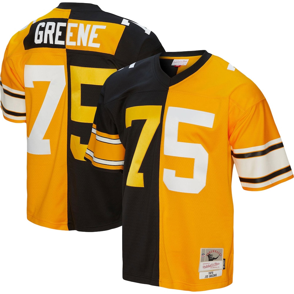 Pittsburgh Steelers Merch - Men's Joe Greene 1976 Split Legacy Replica Jersey, Black Gold - Mitchell & Ness - Football Fan Present Ideas