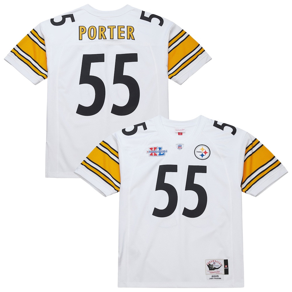 Pittsburgh Steelers Merch - Men's Joey Porter 2005 Authentic Throwback Retired Player Jersey, White - Mitchell & Ness - Best Football Gifts
