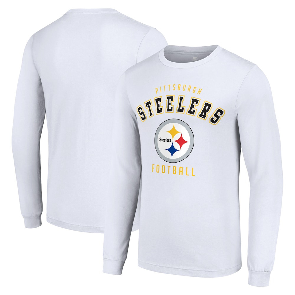 Pittsburgh Steelers Merch - Men's Long Sleeve T-Shirt, White - Starter - Good Football Gifts
