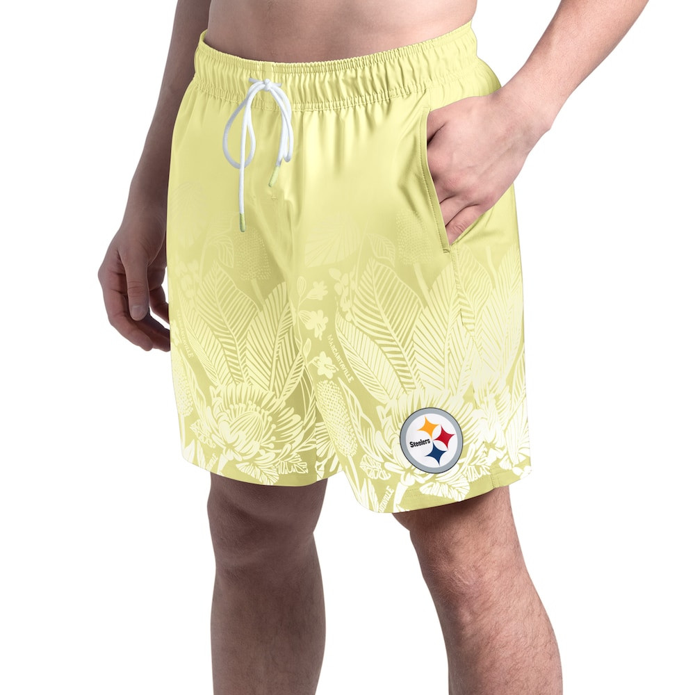 Pittsburgh Steelers Merch - Men's Margaritaville Lagoon Fiesta Swim Shorts, Yellow - Football Fan Gift Ideas