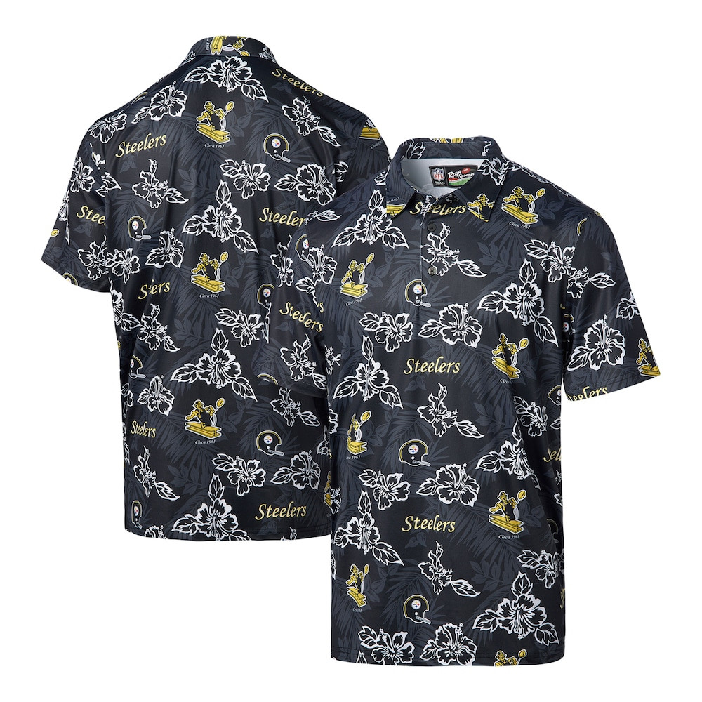 Pittsburgh Steelers Merch - Men's Reyn Spooner Throwback Pua Performance Polo, Black - Best Football Gift Ideas