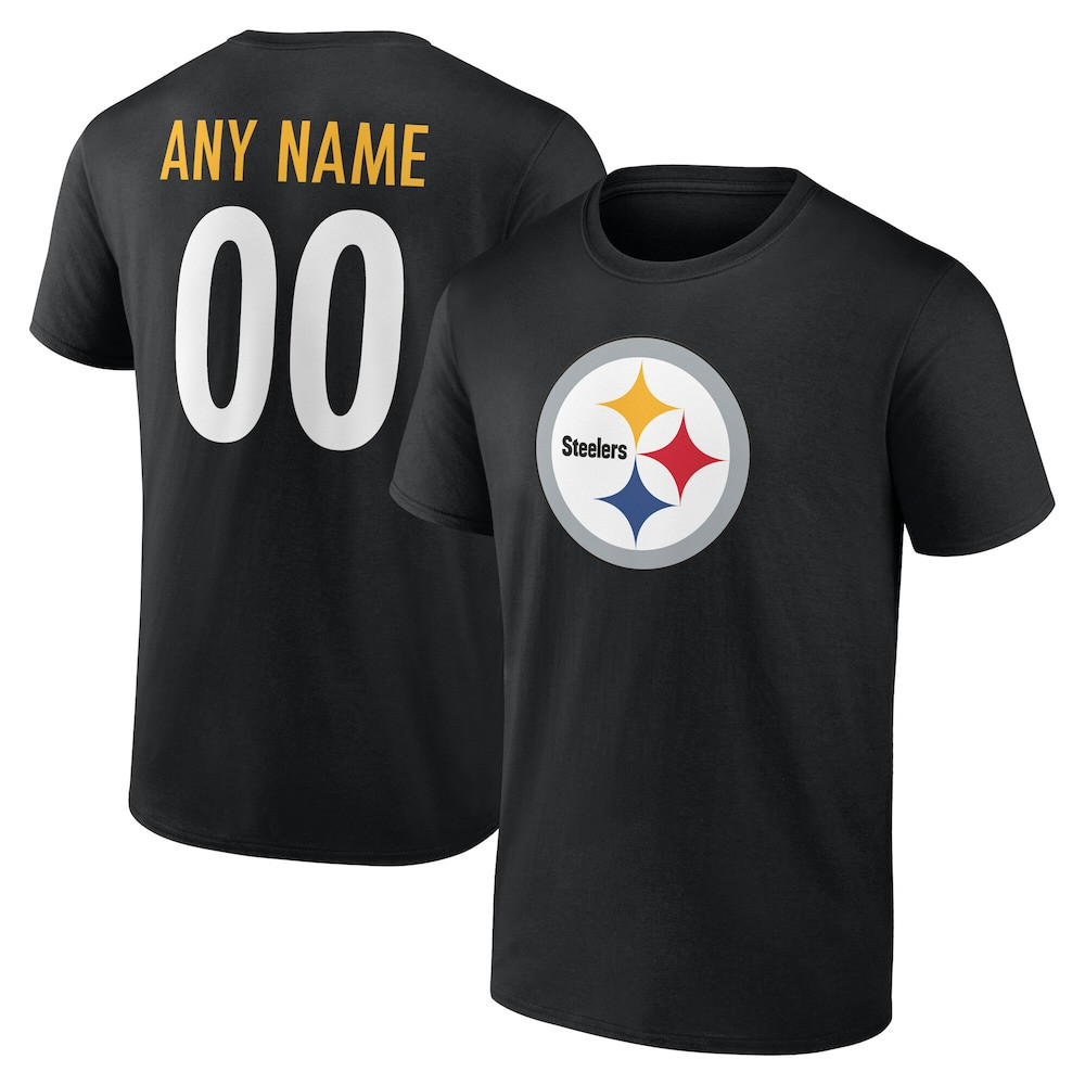 Pittsburgh Steelers Merch - Men's Team Authentic Personalized Name & Number T-Shirt, Black - Best Football Gifts