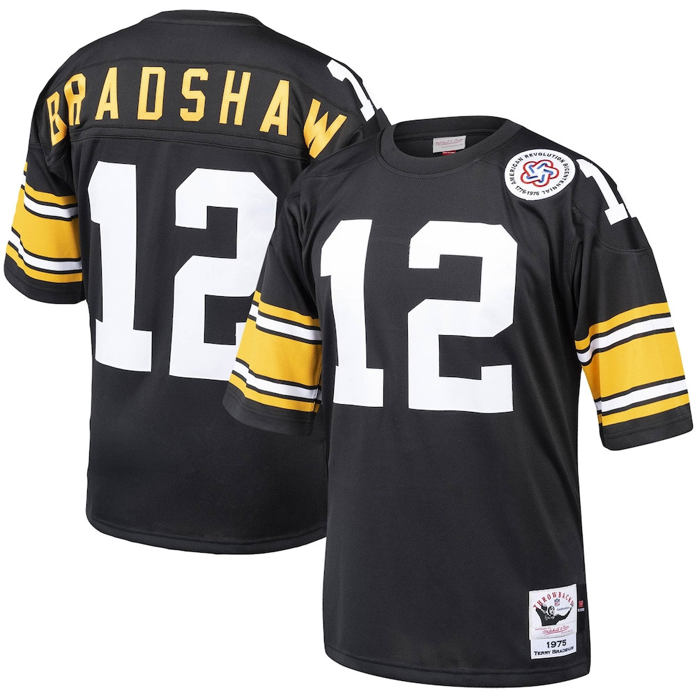 Pittsburgh Steelers Merch - Men's Terry Bradshaw Authentic Throwback Retired Player Jersey, Black - Mitchell & Ness - Birthday Ideas For Football Fan