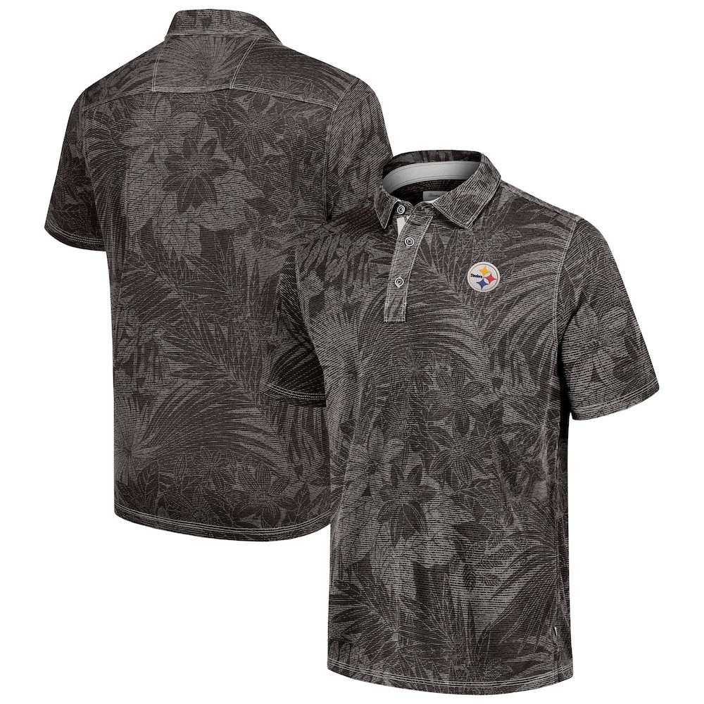 Pittsburgh Steelers Merch - Men's Tommy Bahama Sport Santiago Paradise Polo, Black - Best Football Gift Ideas