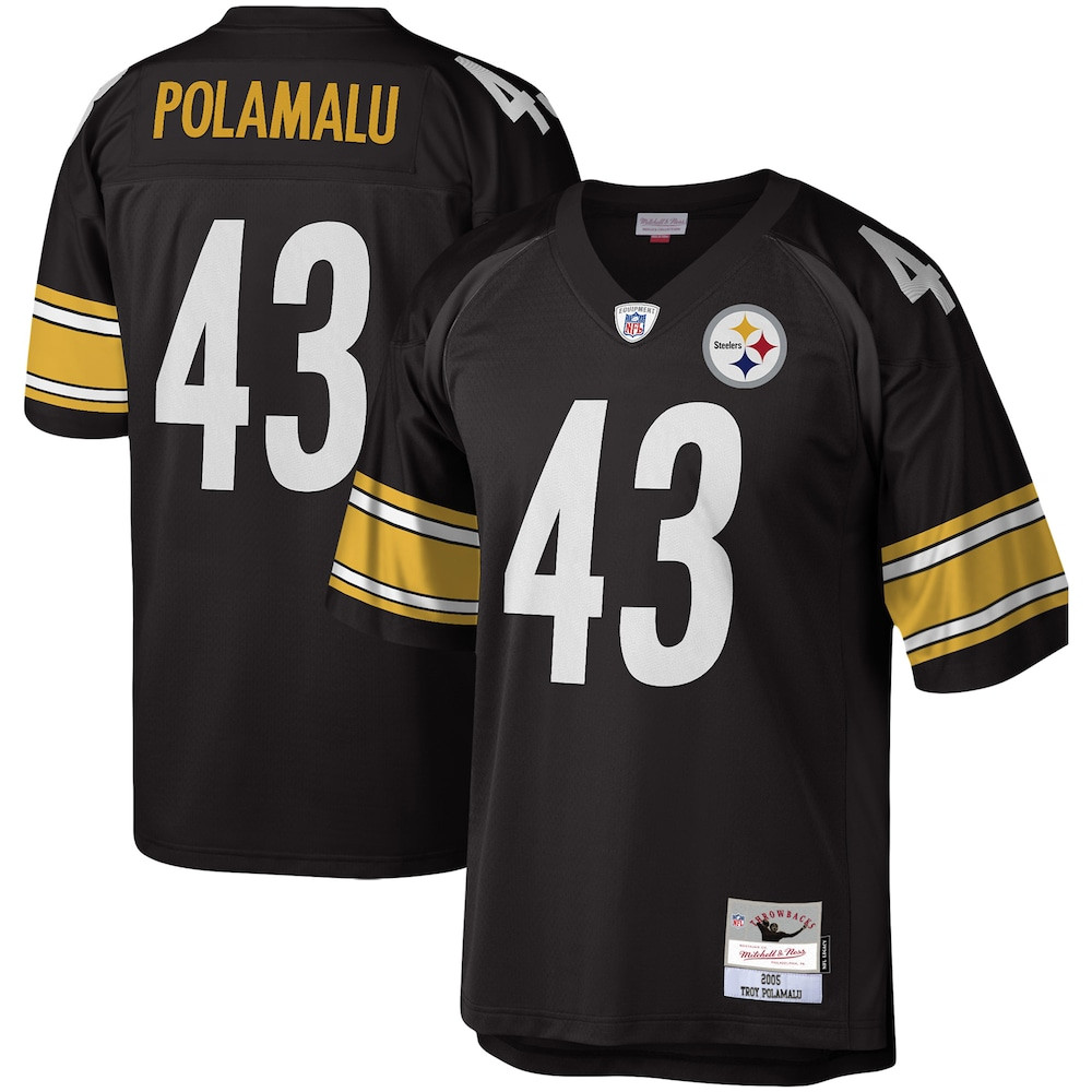 Pittsburgh Steelers Merch - Men's Troy Polamalu Legacy Replica Jersey, Black - Mitchell & Ness - Football Team Gifts Ideas