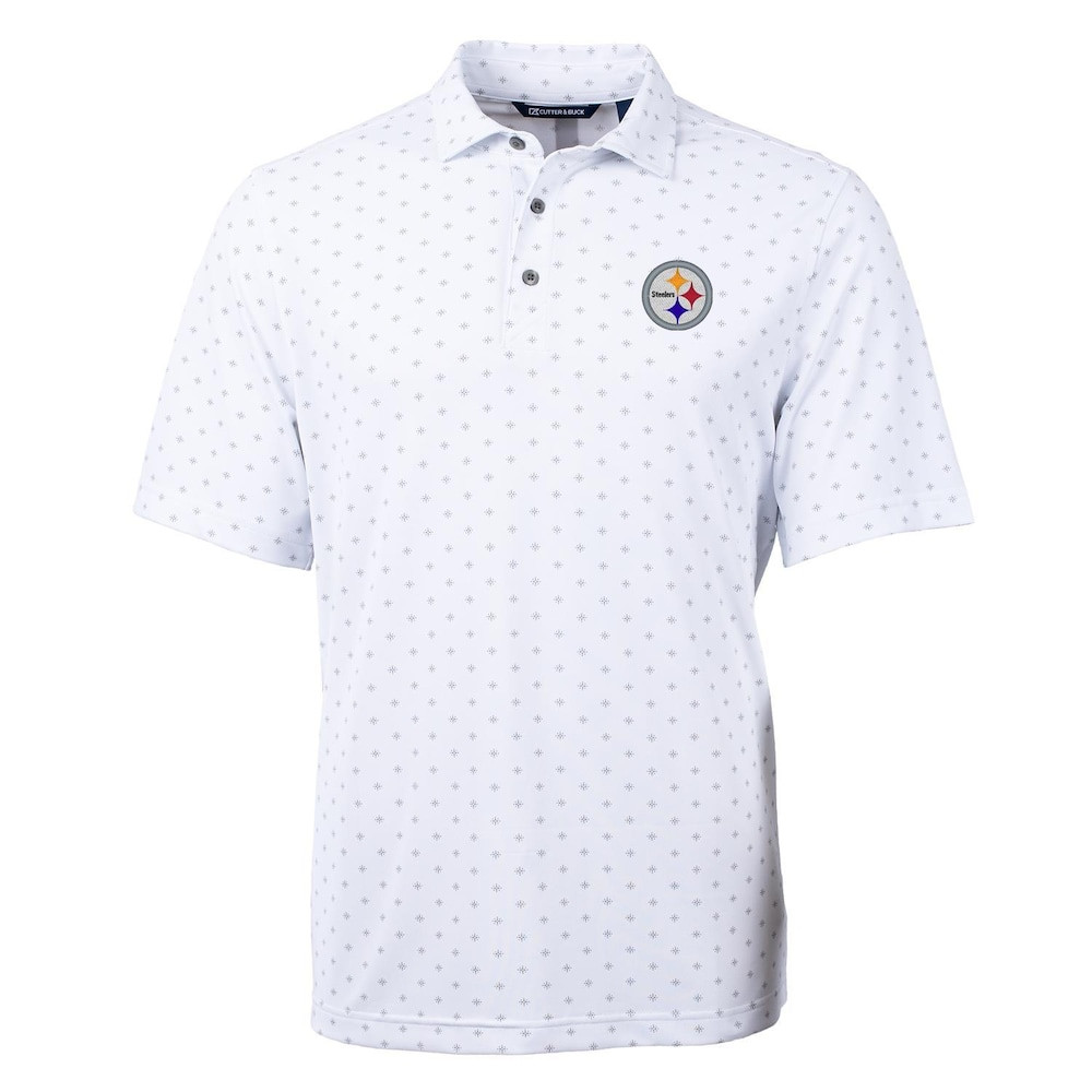 Pittsburgh Steelers Merch - Men's Virtue Eco Pique Tile Print Polo, White - Cutter & Buck - Football Lover Presents